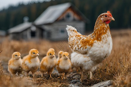 母鸡带小鸡回家…